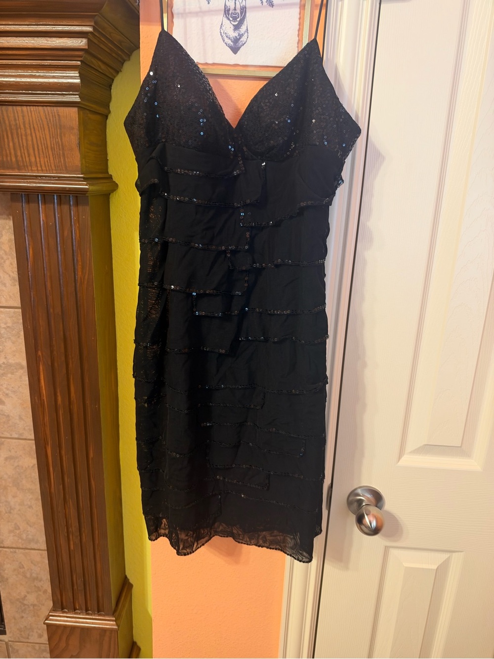 Black Sequin Tiered V-Neck Dress - Women's Evening Dress - Aiden Mattox